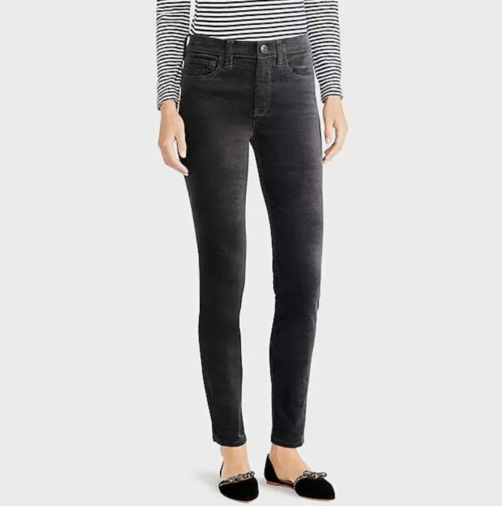 J. CREW Mid Rise Velvet Skinny Pants Slimming Stretch Full Length Black Size 29